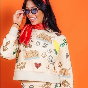 Queen of Sparkles Needlepoint Turkey Thanksgiving Sweatshirt